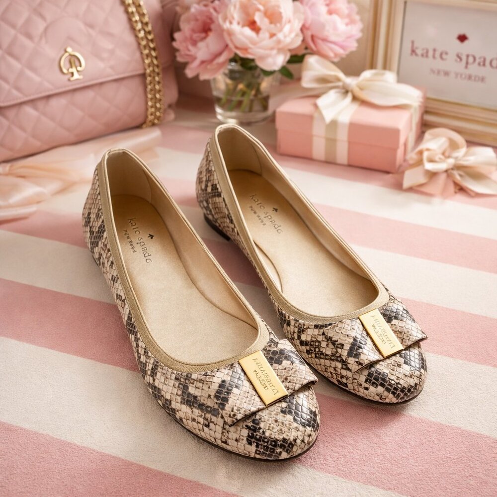 Kate Spade Snakeskin Bowed Ballet Flats - NWOT